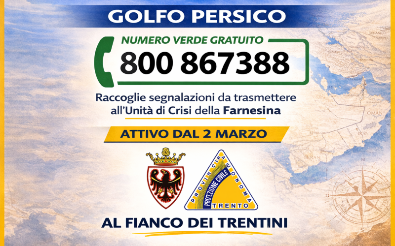 GOLFO PERSICO, CIRCA 30 CHIAMATE AL NUMERO VERDE DELLA PROTEZIONE CIVILE DEL TRENTINO